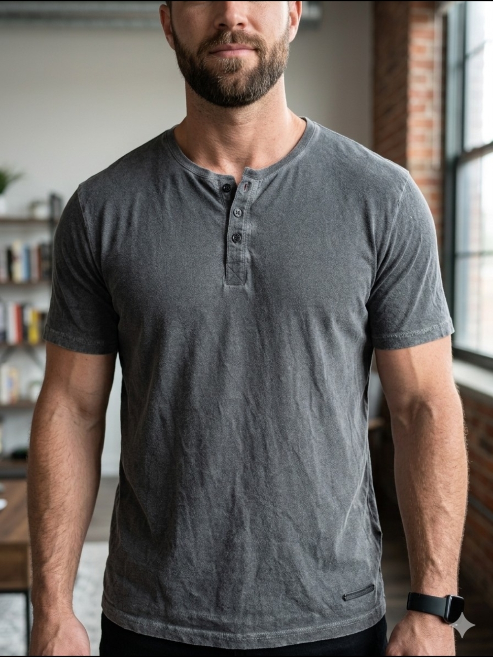 Buffalo David Bitton Men's Short-Sleeve Henley - Washed Charcoal